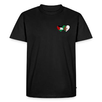 Palestine Algérie Drapeau Coeur - T-shirt Premium bio Homme - noir - Devant - Nico (187cm)