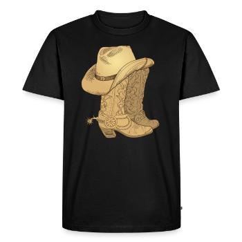 Vintage Rétro Cowboy Chapeau Cowboy Bottes Cadeau - T-shirt Premium bio Homme - noir - Devant - Nico (187cm)