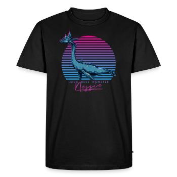 Vintage Rétro Néon 80s Loch Ness Monster Nessie - T-shirt Premium bio Homme - noir - Devant - Nico (187cm)