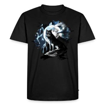 Le loup est assis en train de hurler à la pleine lune la nuit - T-shirt Premium bio Homme - noir - Devant - Nico (187cm)