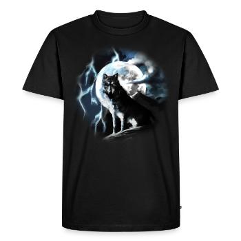 Le loup est assis en train de hurler à la pleine lune la nuit - T-shirt Premium bio Homme - noir - Devant - Nico (187cm)