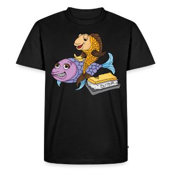 Butter with the fish Low German saying - Men's Premium Organic T-Shirt - black - Front - Nico (187cm)