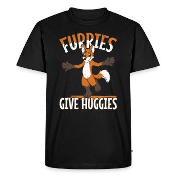 Fox cuddles or hugging Furries give Huggies - Men's Premium Organic T-Shirt - black - Front - Nico (187cm)