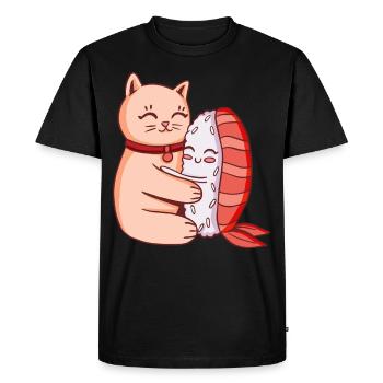 Chat mignon et sushi étreignant - T-shirt Premium bio Homme - noir - Devant - Nico (187cm)