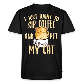 Funny coffee and cat, the caffeine lover - Men's Premium Organic T-Shirt - black - Front - Nico (187cm)