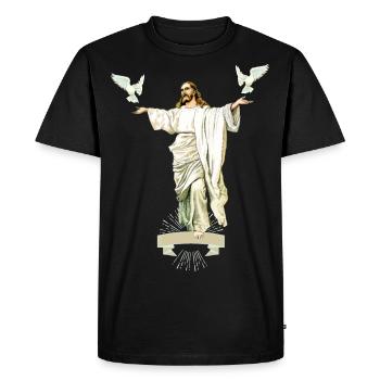 Jésus-Christ avec des colombes de paix, d’amour-espérance - T-shirt Premium bio Homme - noir - Devant - Nico (187cm)