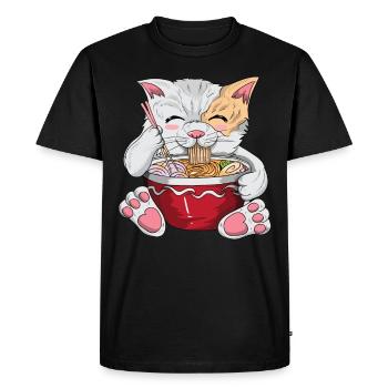 Japanese kawaii cat with noodles cat owner - Men's Premium Organic T-Shirt - black - Front - Nico (187cm)