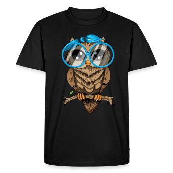 Hibou j’aime hiboux nerd lunettes Crazy Owl Lady - T-shirt Premium bio Homme - noir - Devant - Nico (187cm)
