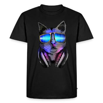 Cat Lover Techno Cat Electro Music DJ Cat - Men's Premium Organic T-Shirt - black - Front - Nico (187cm)