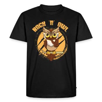 Hibou Rock’n’Owl comme Rock n Roll Born to be Rock - T-shirt Premium bio Homme - noir - Devant - Nico (187cm)