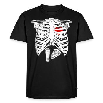 Papa squelette Halloween Bière Pizza Drôle - T-shirt Premium bio Homme - noir - Devant - Nico (187cm)