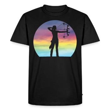 Tir à l’arc Fille Rétro Coucher de Soleil Chasse à l’arc Tir à l’arc - T-shirt Premium bio Homme - noir - Devant - Nico (187cm)