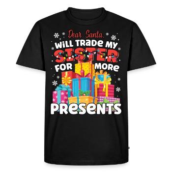 Cher Père Noël échangera sœur jumelle assortie - T-shirt Premium bio Homme - noir - Devant - Nico (187cm)