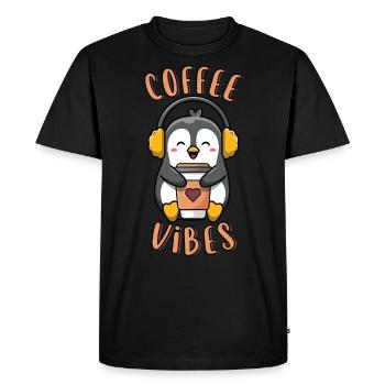 Coffee Vibes Drôle Pingouin mignon tenant du café - T-shirt Premium bio Homme - noir - Devant - Nico (187cm)