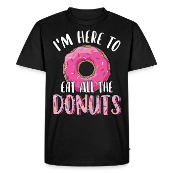 Je suis ici pour manger tous les beignets drôles de rose - T-shirt Premium bio Homme - noir - Devant - Nico (187cm)