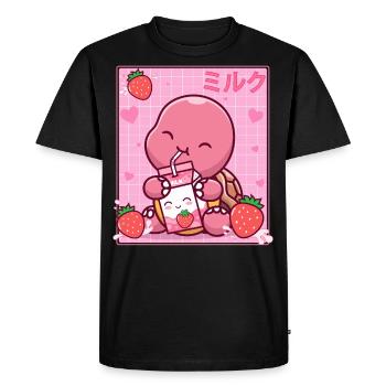 Kawaii Turtle Lover Strawberry Milk Shake Otaku - T-shirt Premium bio Homme - noir - Devant - Nico (187cm)