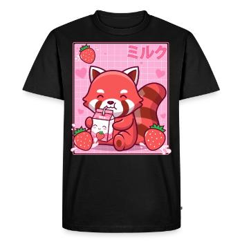 Kawaii Red Panda Strawberry Milk Shake Otaku - T-shirt Premium bio Homme - noir - Devant - Nico (187cm)