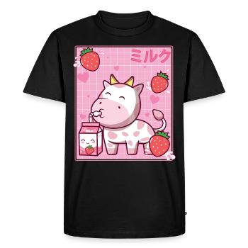 Kawaii Rose Fraise Vache Lait Shake Otaku Anime - T-shirt Premium bio Homme - noir - Devant - Nico (187cm)