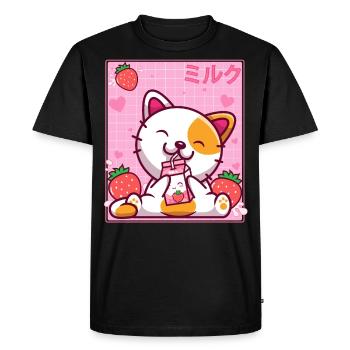 Kawaii Chaton Mignon Cat Fraise Milkberry Shake - T-shirt Premium bio Homme - noir - Devant - Nico (187cm)