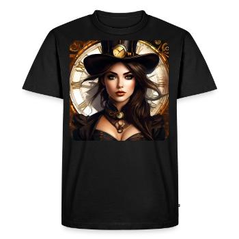 Sexy steampunk girl with hat and watch - Men's Premium Organic T-Shirt - black - Front - Nico (187cm)
