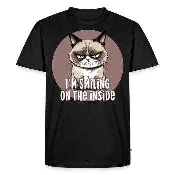 Smiling on the inside angry cat Inneres Lächeln - Men's Premium Organic T-Shirt - black - Front - Nico (187cm)