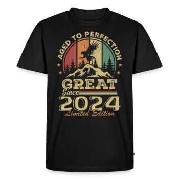 Anniversaire vintage 2024 - idée cadeau rétro 2024 - T-shirt Premium bio Homme - noir - Devant - Nico (187cm)