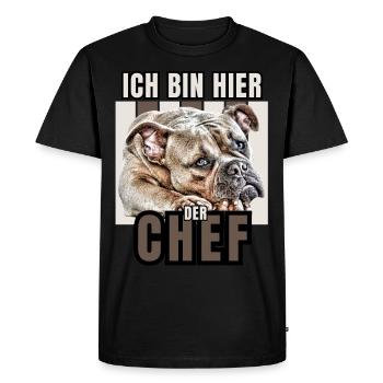 JE SUIS LE PATRON ICI CHIEN CHIENS Bullogy - T-shirt Premium bio Homme - noir - Devant - Nico (187cm)