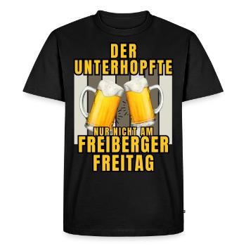 The UNTERHOPFTE nur nicht am FREIBERGER FREITAG - Men's Premium Organic T-Shirt - black - Front - Nico (187cm)