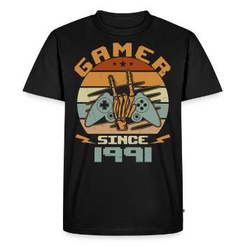 Gamer Since 1991 - Gaming Cadeau Anniversaire 1991 - T-shirt Premium bio Homme - noir - Devant - Nico (187cm)