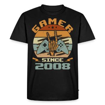 Gamer Since 2008 - Gaming Cadeau Anniversaire 2008 - T-shirt Premium bio Homme - noir - Devant - Nico (187cm)