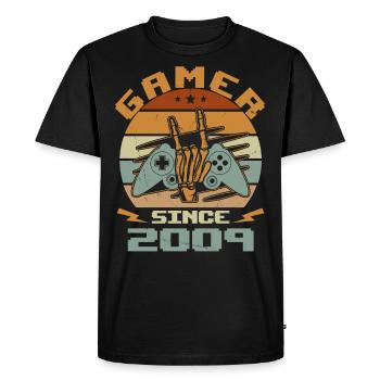 Gamer Since 2009 - Gaming Cadeau Anniversaire 2009 - T-shirt Premium bio Homme - noir - Devant - Nico (187cm)