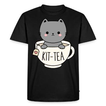 Kit-Tea Chaton mignon dans une tasse à thé Cat Lover Pun - T-shirt Premium bio Homme - noir - Devant - Nico (187cm)
