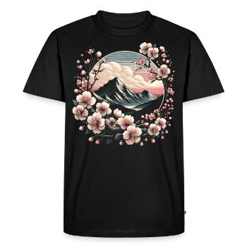 Japanese Cherry Blossom Mount Fuji Art - Men's Premium Organic T-Shirt - black - Front - Nico (187cm)