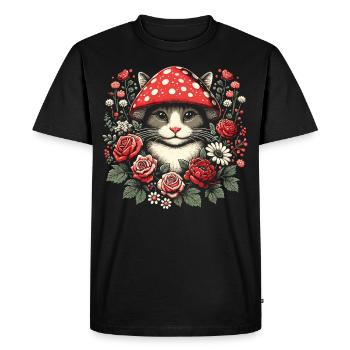Cottagecore Chat Floral Cottagecore Esthétique - T-shirt Premium bio Homme - noir - Devant - Nico (187cm)