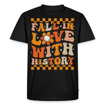 Fall In Love With History Groovy Autumn - Men's Premium Organic T-Shirt - black - Front - Nico (187cm)