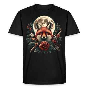 Cottagecore Fox Full Moon Floral Nature - Men's Premium Organic T-Shirt - black - Front - Nico (187cm)