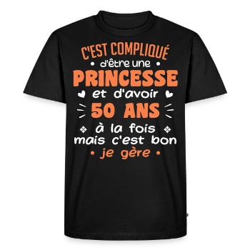 Femme Princesse Anniversaire 50 Ans - T-shirt Premium bio Homme - noir - Devant - Nico (187cm)