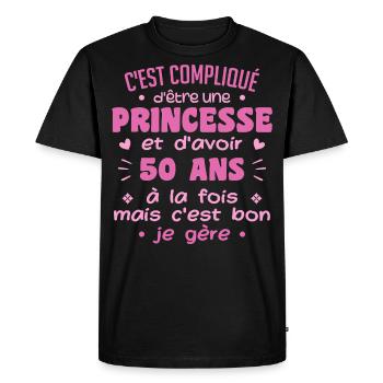 Femme Princesse Anniversaire 50 Ans - T-shirt Premium bio Homme - noir - Devant - Nico (187cm)