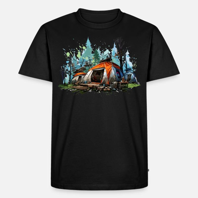 Camping-Atmosphäre. Ein Retro-Abenteuer. - Männer Premium Bio T-Shirt - Schwarz