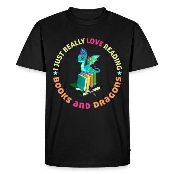 J’adore lire des livres et des dragons - T-shirt Premium bio Homme - noir - Devant - Nico (187cm)