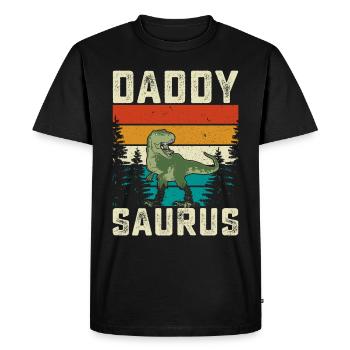 Papa Saurus Arc-en-ciel Arrière-plan Dino - T-shirt Premium bio Homme - noir - Devant - Nico (187cm)