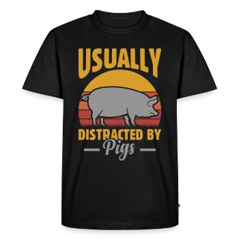 Usually distracted by pigs - Men's Premium Organic T-Shirt - black - Front - Nico (187cm)