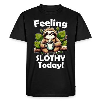 Cute sloth with coffee and funny saying - Men's Premium Organic T-Shirt - black - Front - Nico (187cm)