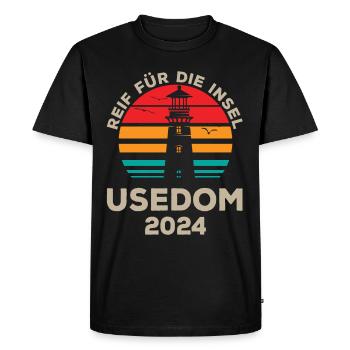 Usedom 2024 Island Ripe Lighthouse Motif - Men's Premium Organic T-Shirt - black - Front - Nico (187cm)