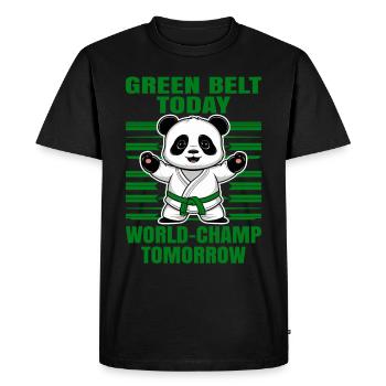 Ceinture verte aujourd’hui, championne du monde demain. Chemise de judo - T-shirt Premium bio Homme - noir - Devant - Nico (187cm)