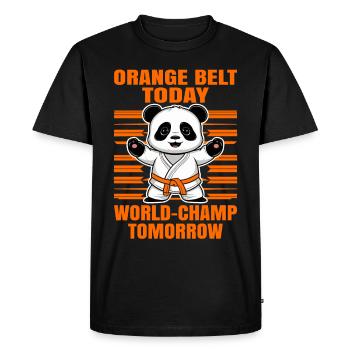 Ceinture jaune aujourd’hui, championne du monde demain. Chemise de judo - T-shirt Premium bio Homme - noir - Devant - Nico (187cm)