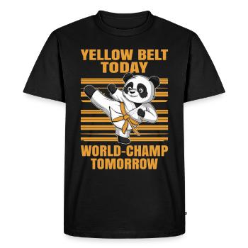 Ceinture jaune aujourd’hui, champion du monde de karaté demain - T-shirt Premium bio Homme - noir - Devant - Nico (187cm)