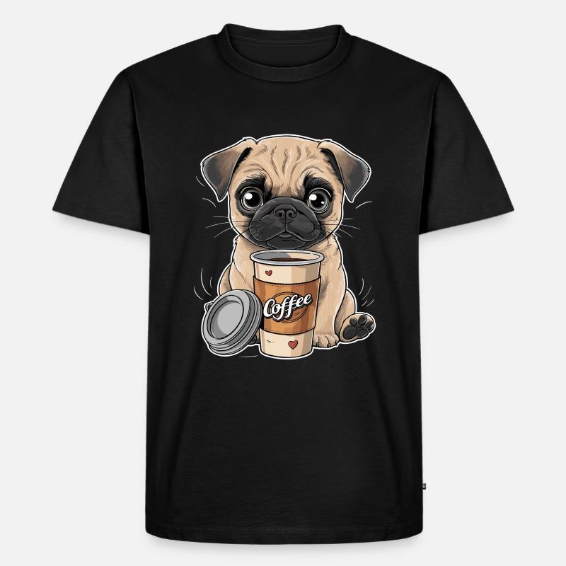 Mops Hundehalter Mops Liebe Kaffee - Männer Premium Bio T-Shirt - Schwarz