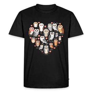 Hibou mignon avec coeur pour les amateurs de hiboux - T-shirt Premium bio Homme - noir - Devant - Nico (187cm)