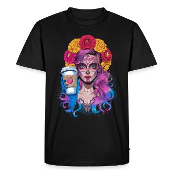 Dia de los Muertos Café avec Belle Femme de - T-shirt Premium bio Homme - noir - Devant - Nico (187cm)